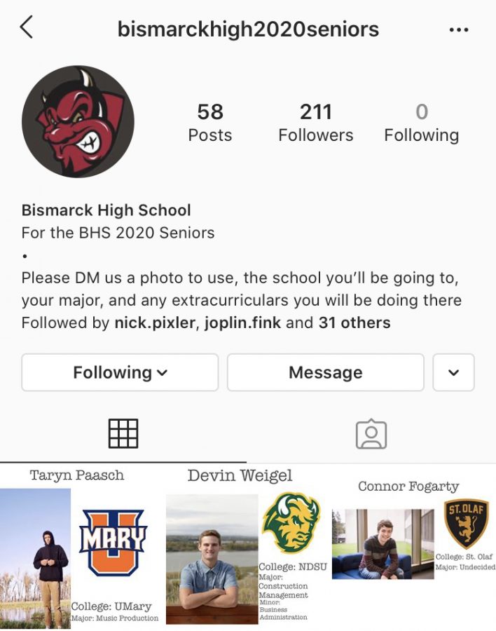 Bringing the seniors together. BHS senior Natalie Schuh continues to add to the Instagram page as more people wish to be represented. She felt that during a time of isolation, students could still connect with each other through this page. “I thought since we weren’t at school, it’d be cool to recognize my classmates since no one really knew much about us from school,” Schuh said.