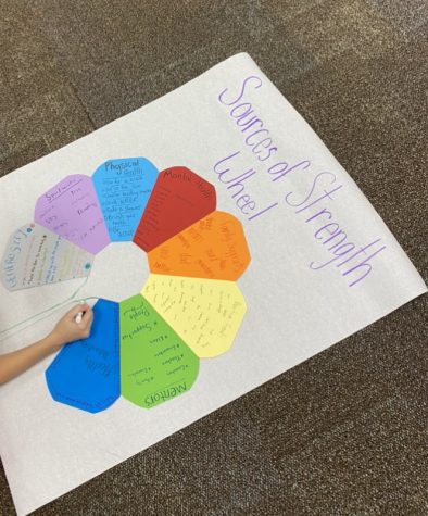 Advocacy. A student works on a poster that will be displayed with the Sources of Strength model. “Its really helpful,” BHS senior Ava Boyer said. “It makes you happy and makes you feel good.”