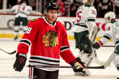 Patrick Kane is warming up for a game against the Minnesota Wild in Chicago. (Public Domain) 
